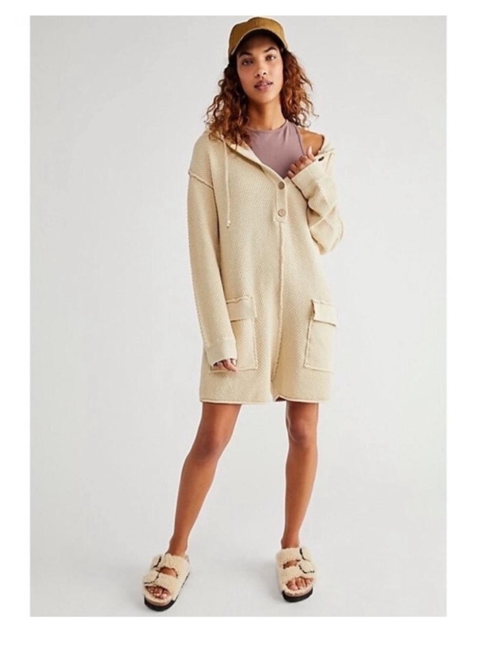 Free People Ryleigh Hailee Sweater Romper Onesie Neutral Cream - FP Beach